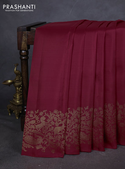 Pure kanchipuram silk saree red with plain body and rich zari woven border