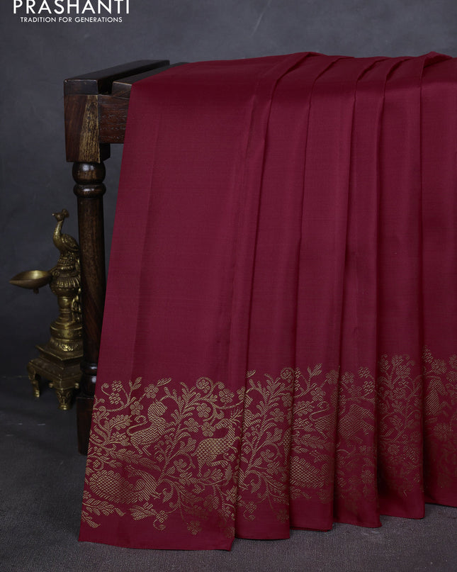 Pure kanchipuram silk saree red with plain body and rich zari woven border