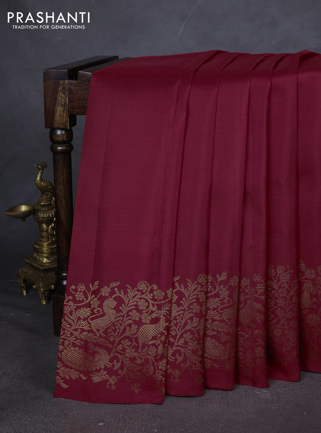 Pure kanchipuram silk saree red with plain body and rich zari woven border