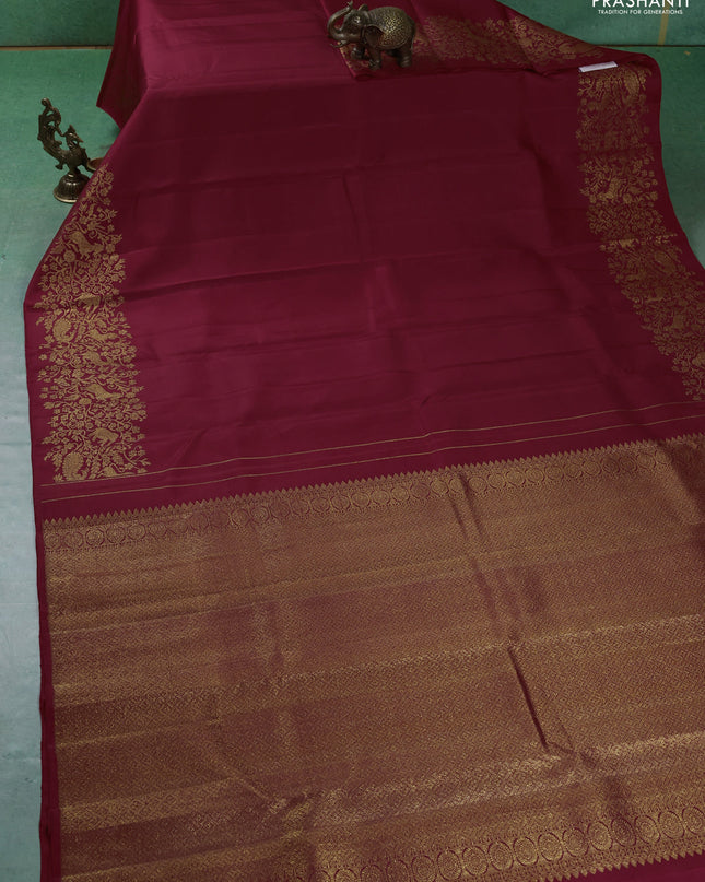 Pure kanchipuram silk saree red with plain body and rich zari woven border