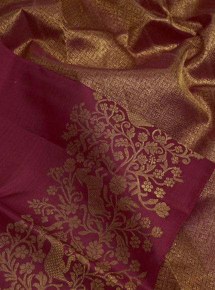 Pure kanchipuram silk saree red with plain body and rich zari woven border