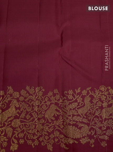 Pure kanchipuram silk saree red with plain body and rich zari woven border