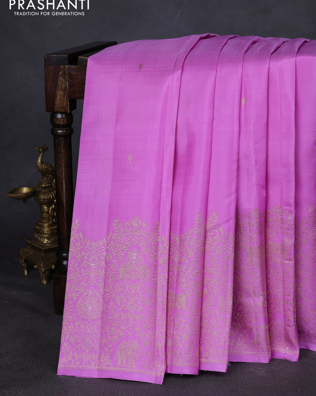 Pure kanchipuram silk saree light pink with zari woven buttas and rich zari woven border
