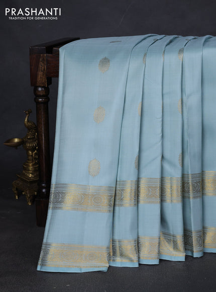 Pure kanchipuram silk saree pastel blue with zari woven buttas and rettapet zari woven border
