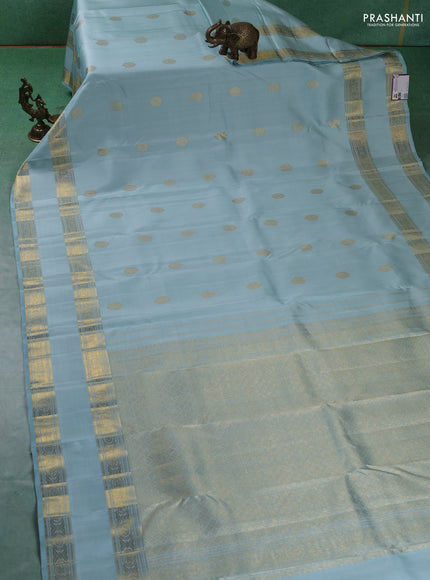 Pure kanchipuram silk saree pastel blue with zari woven buttas and rettapet zari woven border