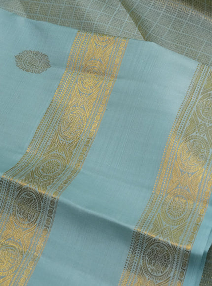 Pure kanchipuram silk saree pastel blue with zari woven buttas and rettapet zari woven border