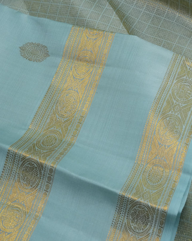 Pure kanchipuram silk saree pastel blue with zari woven buttas and rettapet zari woven border