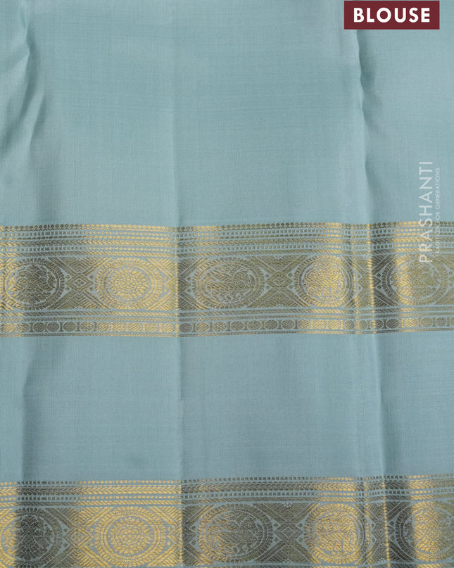 Pure kanchipuram silk saree pastel blue with zari woven buttas and rettapet zari woven border
