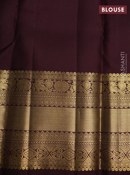 Pure kanchipuram silk saree orange and coffee brown with allover zari woven brocade weaves and zari woven border