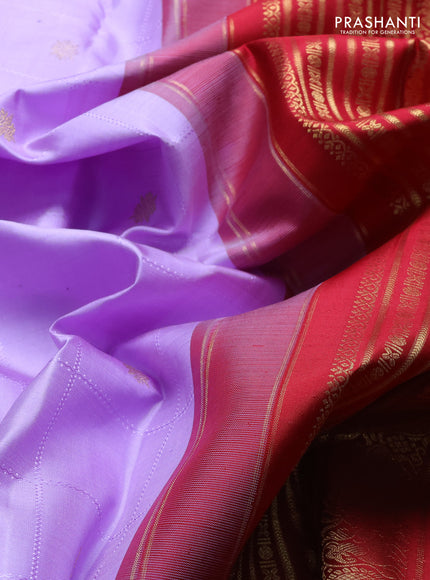 Pure kanchipuram silk saree lavender and maroon with allover self emboss & zari buttas and long rich zari woven korvai border