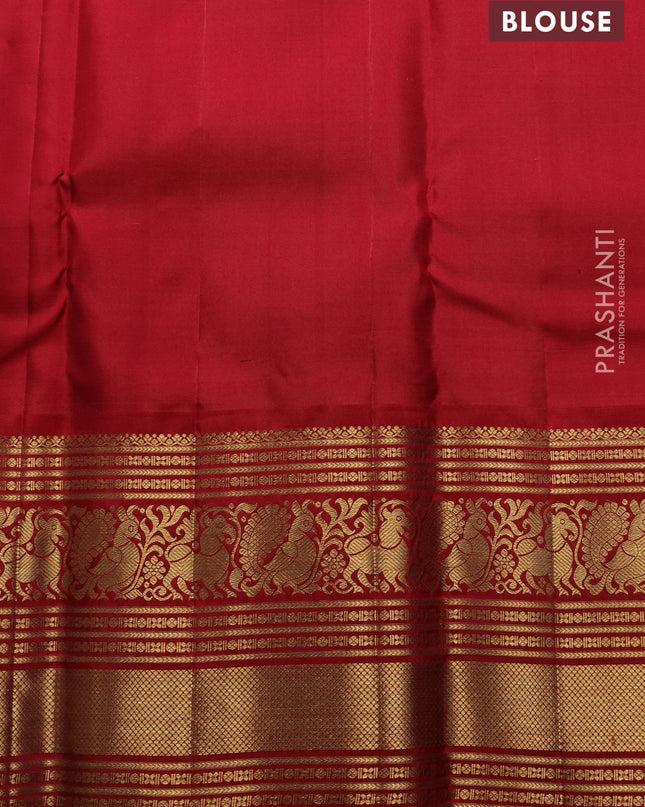 Pure kanchipuram silk saree lavender and maroon with allover self emboss & zari buttas and long rich zari woven korvai border
