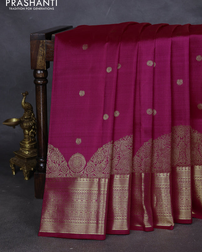 Pure kanchipuram silk saree pink with annam & rudhraksha zari woven buttas and long rich zari woven border