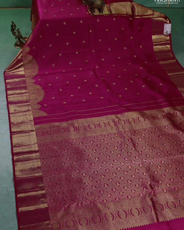 Pure kanchipuram silk saree pink with annam & rudhraksha zari woven buttas and long rich zari woven border