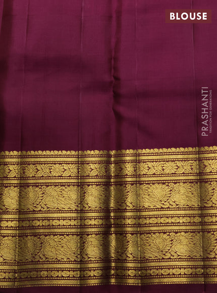 Pure kanchipuram tissue silk saree mild peach and wine shade with plain body and long zari woven korvai border
