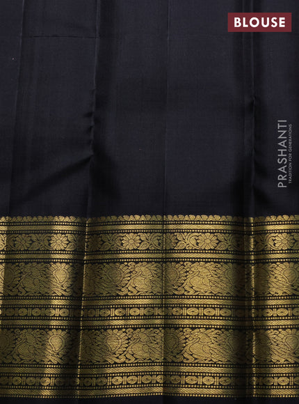 Pure kanchipuram tissue silk saree mild peach pink and black with plain body and long zari woven korvai border