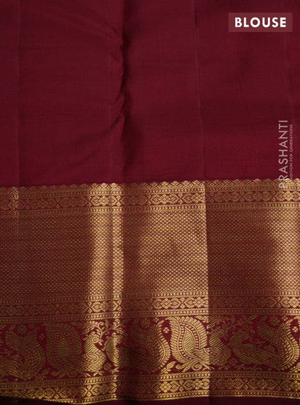 Pure kanchipuram silk saree teal blue and maroon with allover zari weaves and rich zari woven border