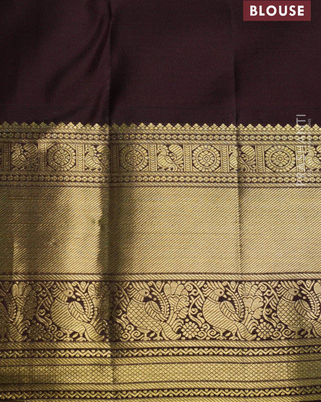 Pure kanchipuram silk saree pastel pink and coffee brown with allover self emboss and zari woven korvai border