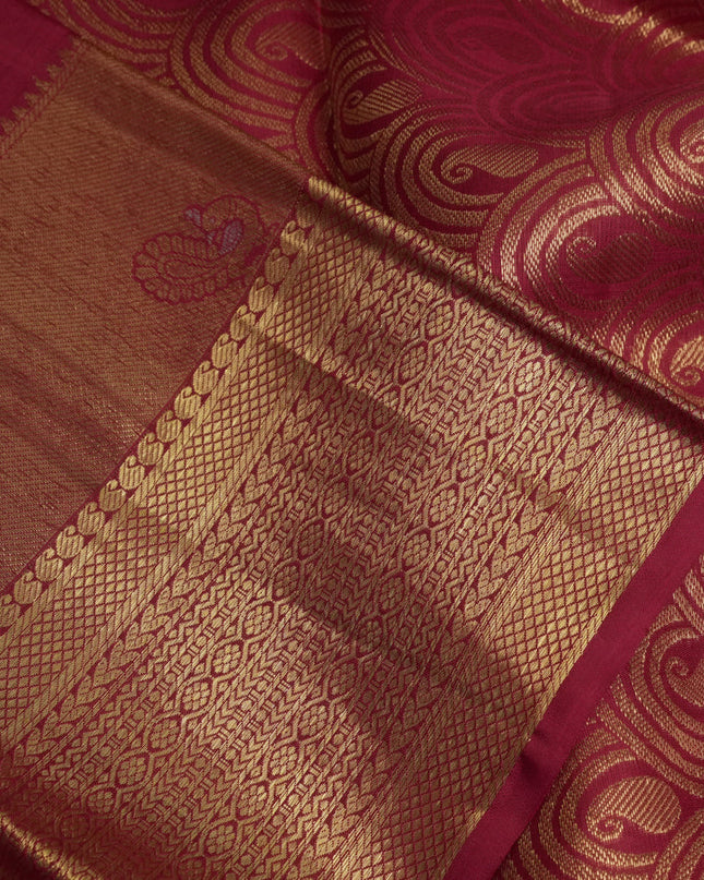 Pure kanchipuram silk saree red with zari woven buttas and rich zari woven border