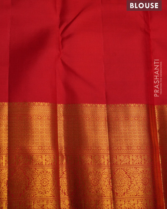 Pure kanchipuram silk saree cream and red with allover zari woven butta weaves and zari woven border