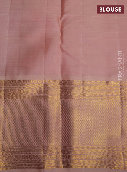 Pure kanchipuram silk saree royal blue and pale orange with allover zari weaves and zari woven korvai border