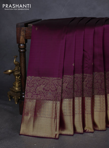 Pure kanchipuram silk saree dark magenta pink with zari woven buttas and long zari woven border