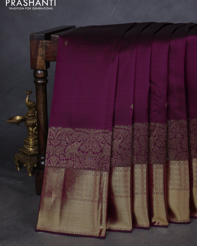 Pure kanchipuram silk saree dark magenta pink with zari woven buttas and long zari woven border
