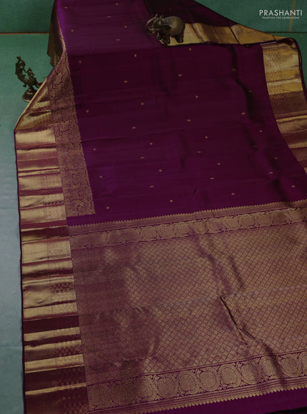 Pure kanchipuram silk saree dark magenta pink with zari woven buttas and long zari woven border