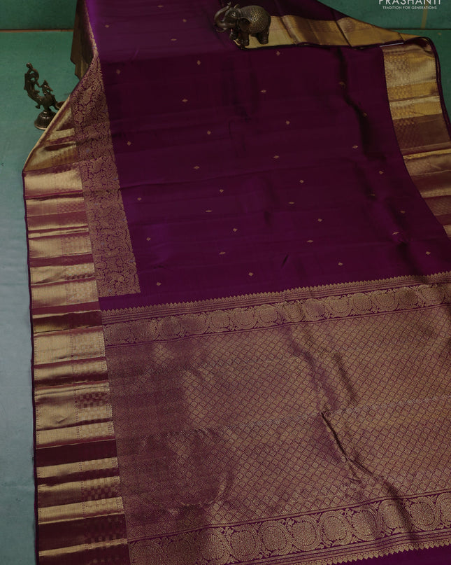Pure kanchipuram silk saree dark magenta pink with zari woven buttas and long zari woven border