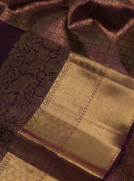 Pure kanchipuram silk saree dark magenta pink with zari woven buttas and long zari woven border