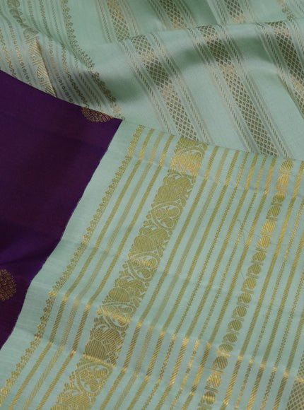 Pure kanchipuram silk saree purple and pastel green with zari woven buttas and long zari woven border