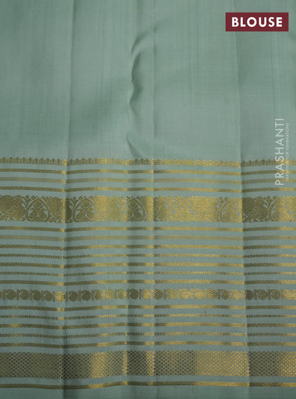 Pure kanchipuram silk saree purple and pastel green with zari woven buttas and long zari woven border