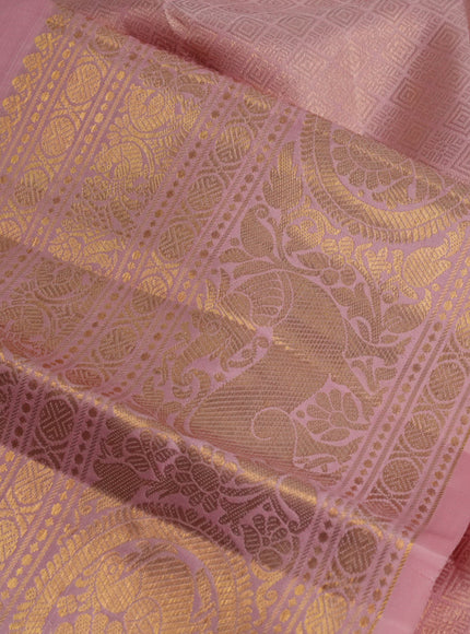 Pure kanchipuram silk saree peach pink with zari woven buttas and long zari woven border