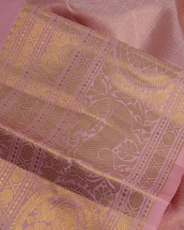 Pure kanchipuram silk saree peach pink with zari woven buttas and long zari woven border