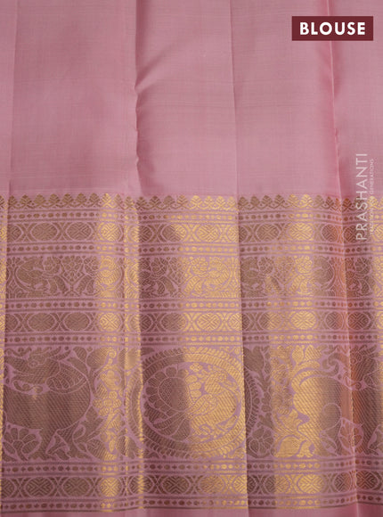 Pure kanchipuram silk saree peach pink with zari woven buttas and long zari woven border
