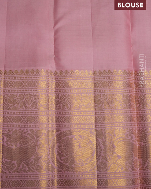 Pure kanchipuram silk saree peach pink with zari woven buttas and long zari woven border