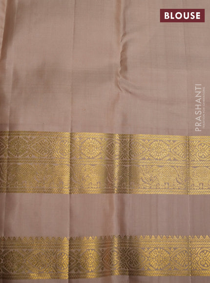 Pure kanchipuram silk saree red and beige with allover zari stripes pattern and rettapet zari woven border