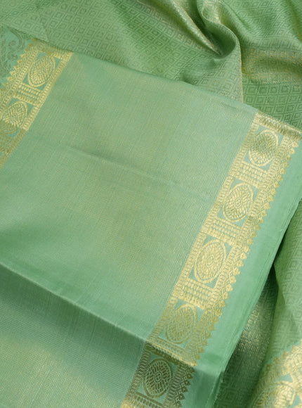 Pure kanchipuram silk saree pastel green with allover zari checked pattern and rettapet zari woven border