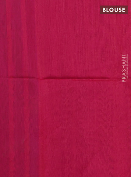 Kora silk cotton saree sap green and magenta pink with thread woven floral buttas and simple piping border