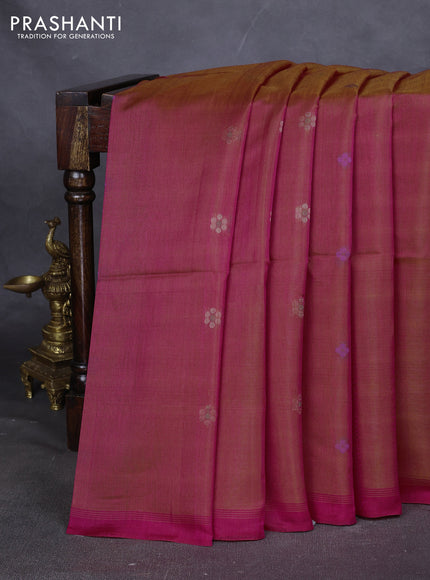Kora silk cotton saree dual shade of pinkish orange with thread & zari woven floral buttas in borderless style