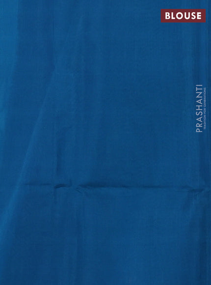 Kora silk cotton saree cs blue with thread & zari woven floral buttas in borderless style