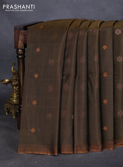 Kora silk cotton saree sap green with thread & zari woven floral buttas in borderless style