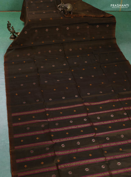 Kora silk cotton saree sap green with thread & zari woven floral buttas in borderless style