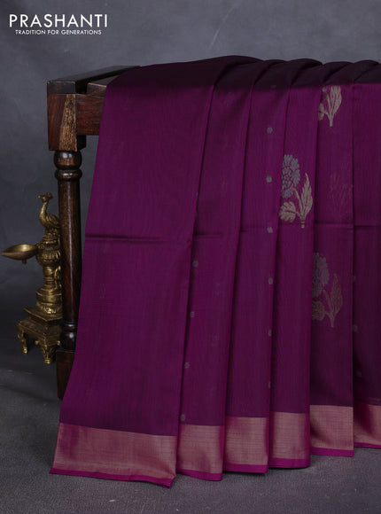 Kora silk cotton saree purple with silver zari woven buttas and zari woven border