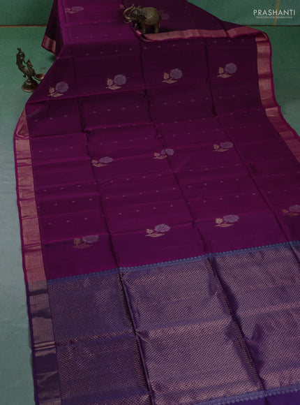 Kora silk cotton saree purple with silver zari woven buttas and zari woven border