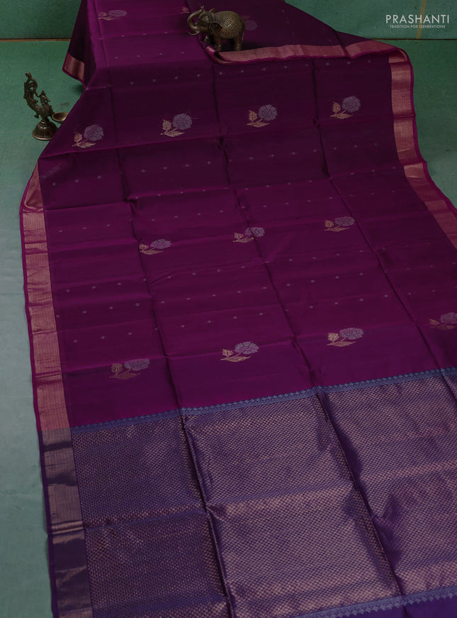 Kora silk cotton saree purple with silver zari woven buttas and zari woven border