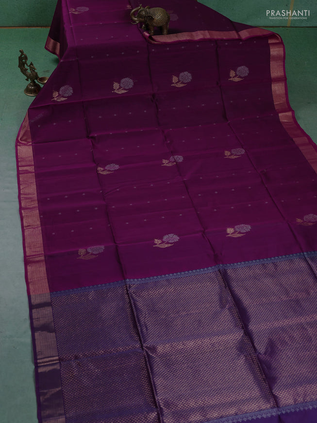 Kora silk cotton saree purple with silver zari woven buttas and zari woven border