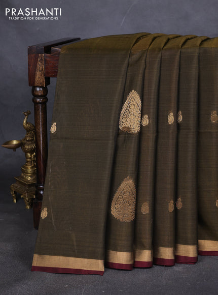 Kora silk cotton saree sap green with zari woven buttas and zari woven border