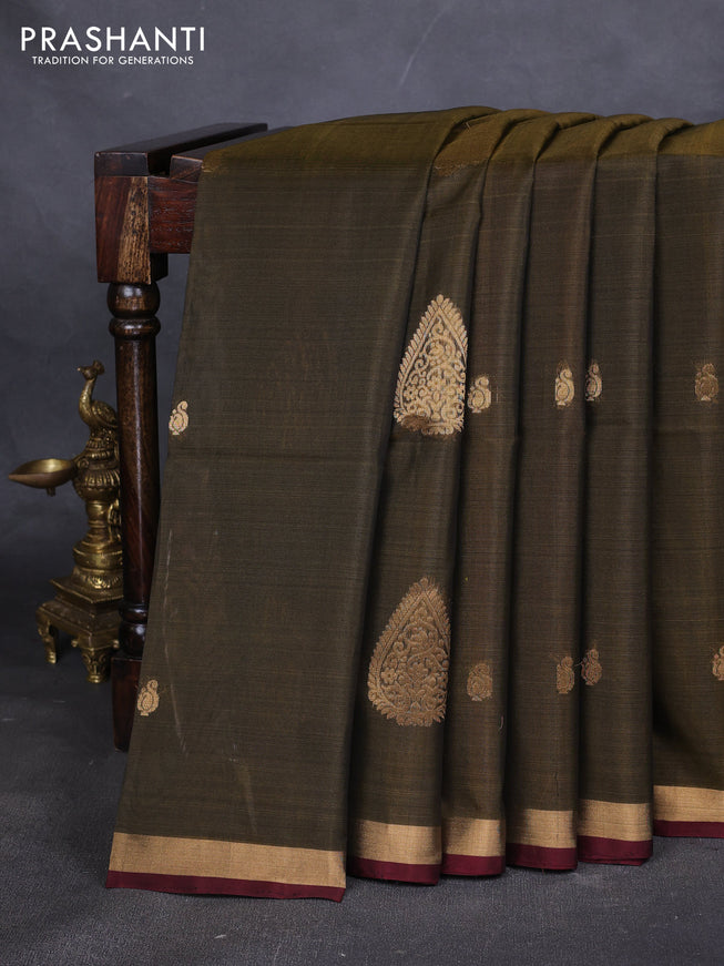 Kora silk cotton saree sap green with zari woven buttas and zari woven border