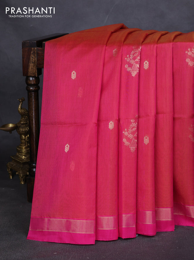 Kora silk cotton saree pink with zari woven buttas and zari woven border