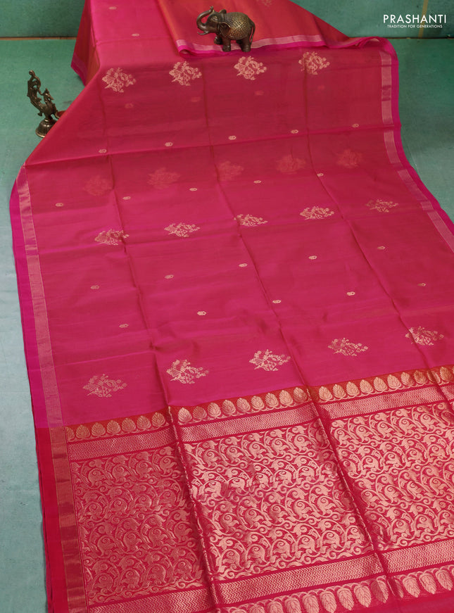 Kora silk cotton saree pink with zari woven buttas and zari woven border